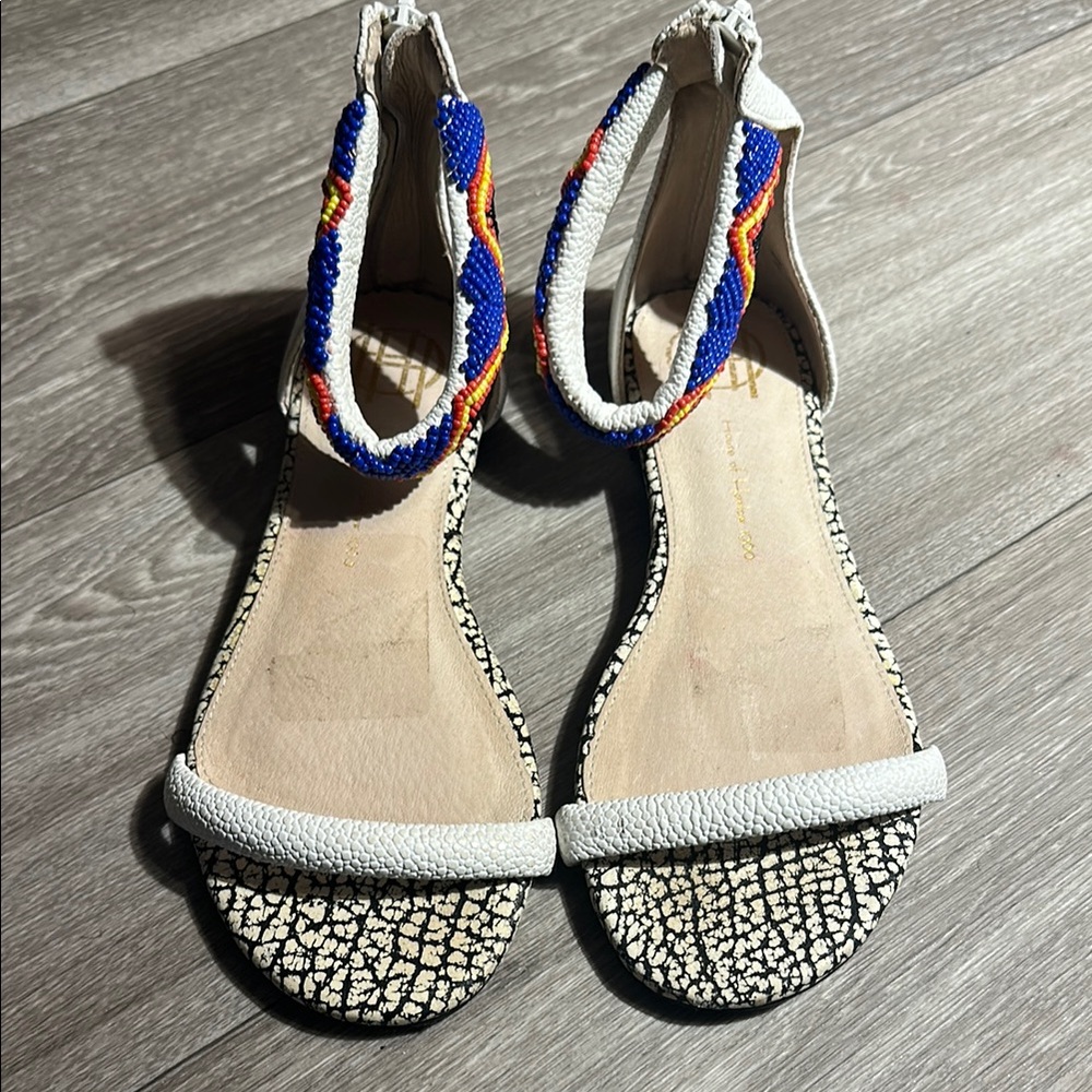 House of Harlow 1960 Beaded Sandals in Blue and White